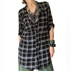 Style & Co. Black and White Plaid Button-Front Tunic Shirt